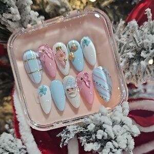 Pastel Blue and Pink CHRISTMAS Press-On Nails